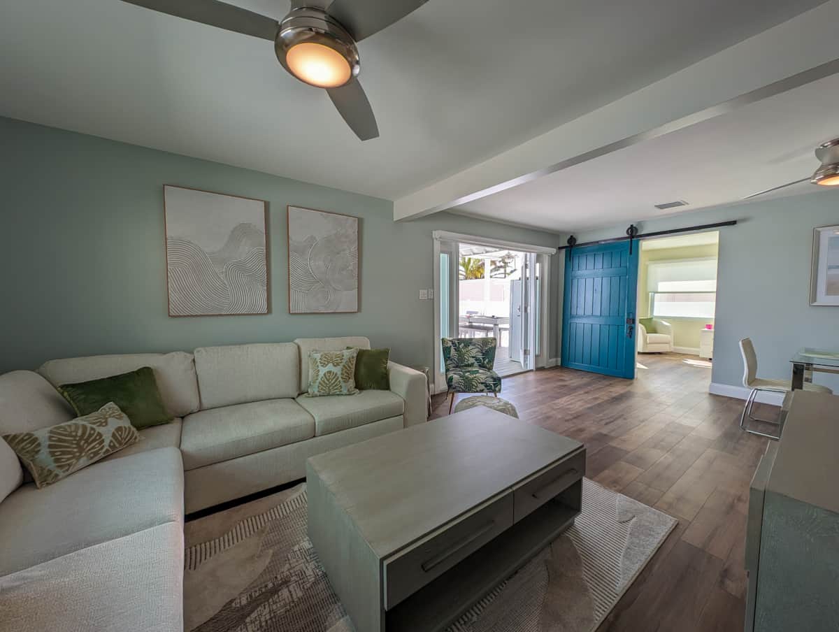 Living area is in the front of the home.